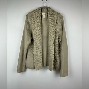 Chico's Oatmeal Popcorn Knit Open Front Wool Blend Cardigan Size 3 (XL/16)